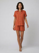 Fiona Women's Set | Breathable Linen Loungewear with Button-Front Shirt and High-Waist Shorts 2