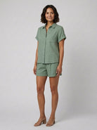 Fiona Women's Set | Breathable Linen Loungewear with Button-Front Shirt and High-Waist Shorts 3