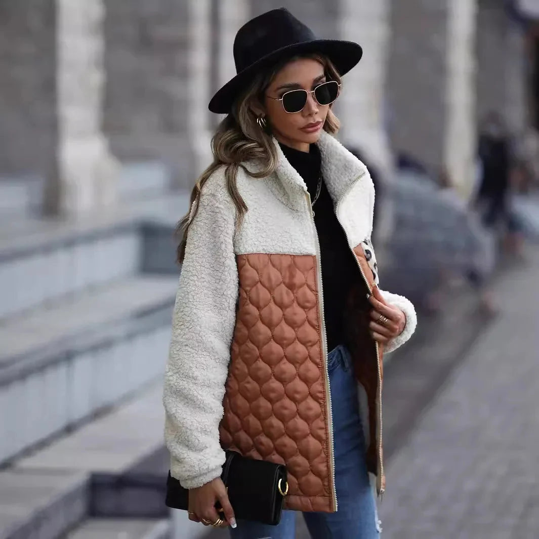 Fiora Quilted Jacket | Sherpa Fleece, High Stand Collar, Full Zip, Hip Length 5