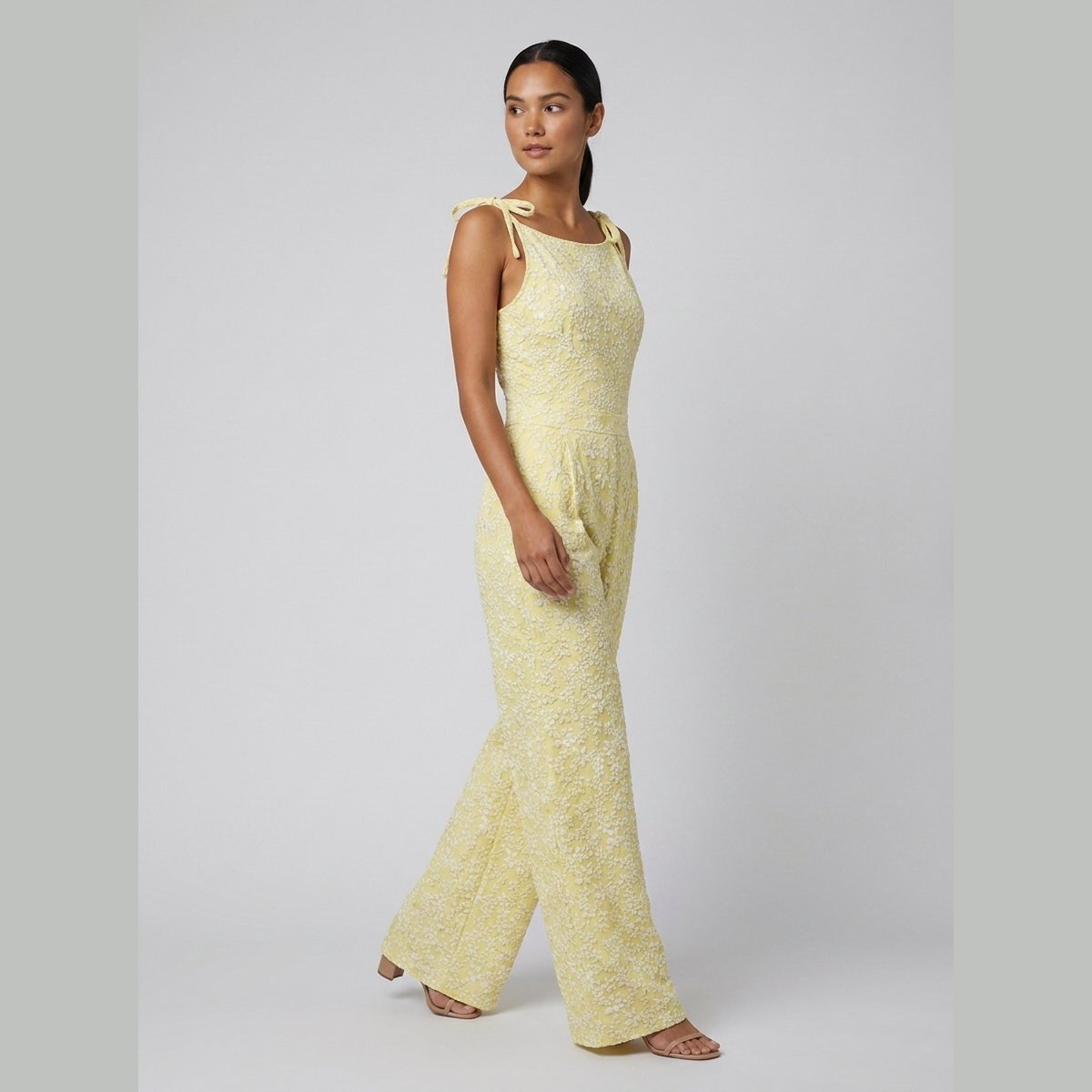 Fiora Womens Jumpsuit | Textured Fabric, Sleeveless with Bow Detail 1