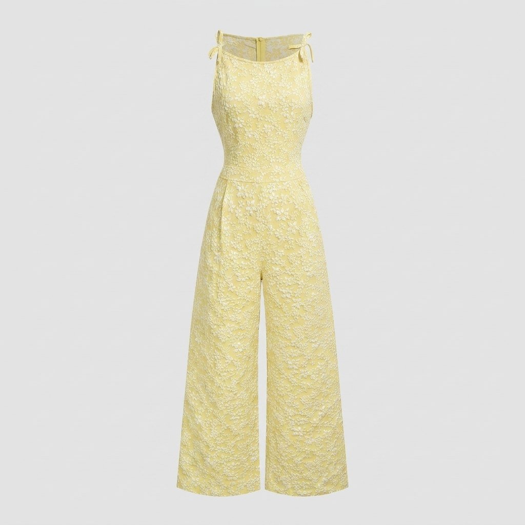 Fiora Womens Jumpsuit | Textured Fabric, Sleeveless with Bow Detail 2