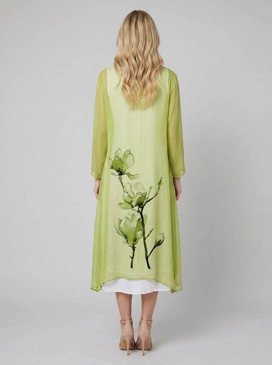 Fleur Midi Dress Set | Floral Linen Dress with Chiffon Cardigan, Perfect for Summer Weddings and Formal Events 3