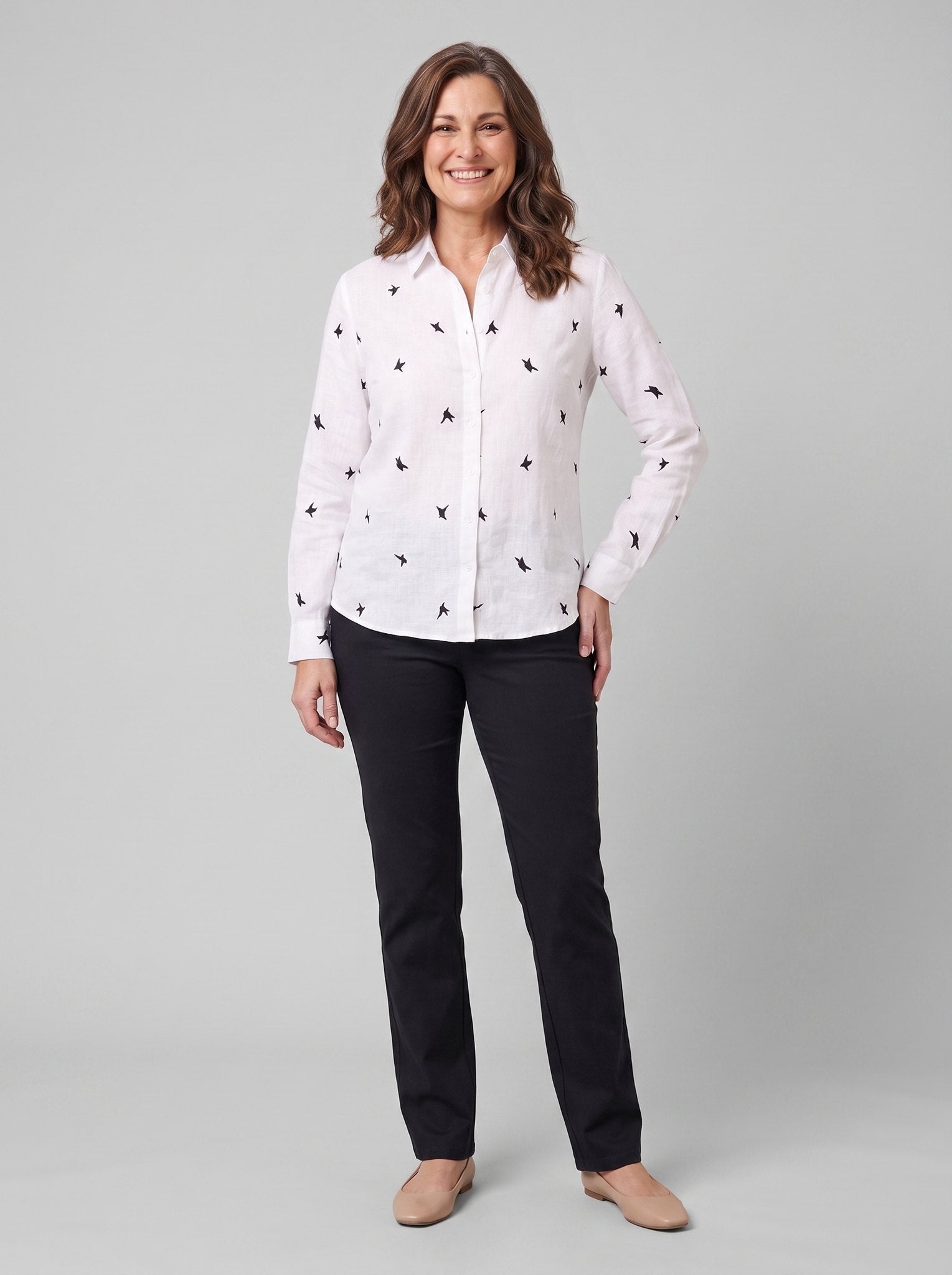 Flora Women's Top | Cotton Linen Long Sleeve Blouse 0