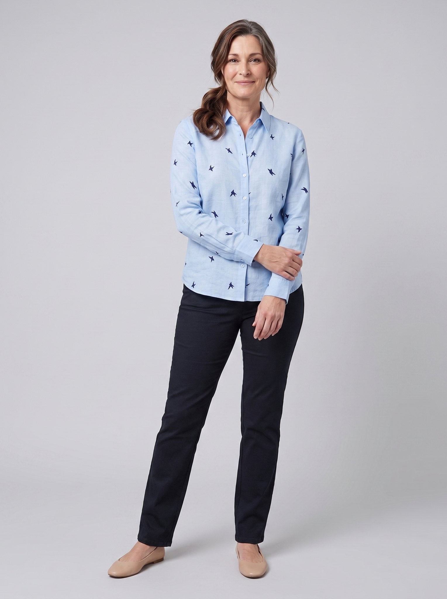 Flora Women's Top | Cotton Linen Long Sleeve Blouse 2