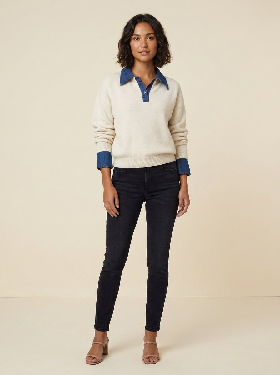 Hanna Patchwork Sweater for Women | Soft Polyester Knit, Cozy and Stylish 0