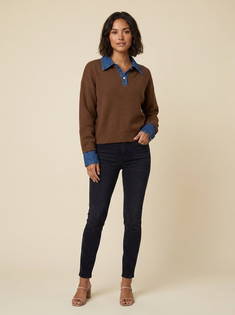Hanna Patchwork Sweater for Women | Soft Polyester Knit, Cozy and Stylish 1