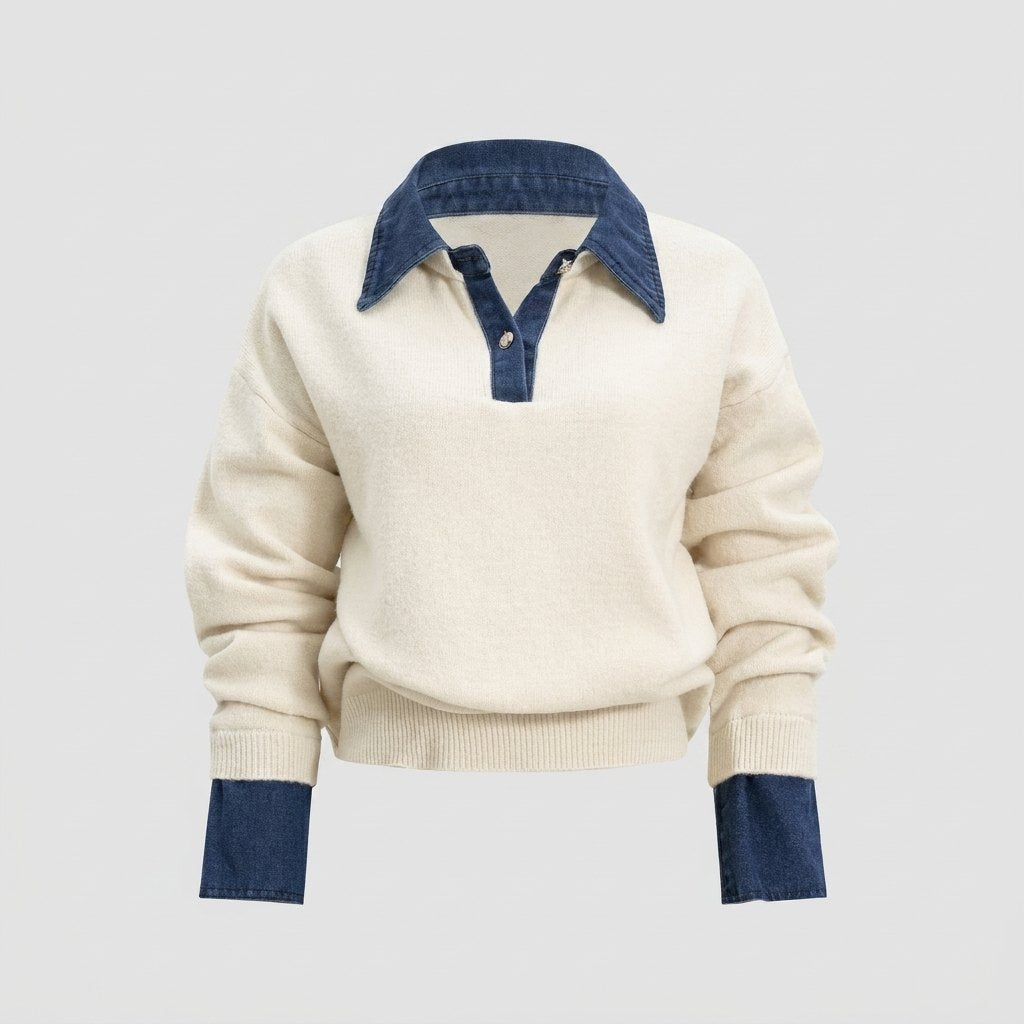Hanna Patchwork Sweater for Women | Soft Polyester Knit, Cozy and Stylish 3