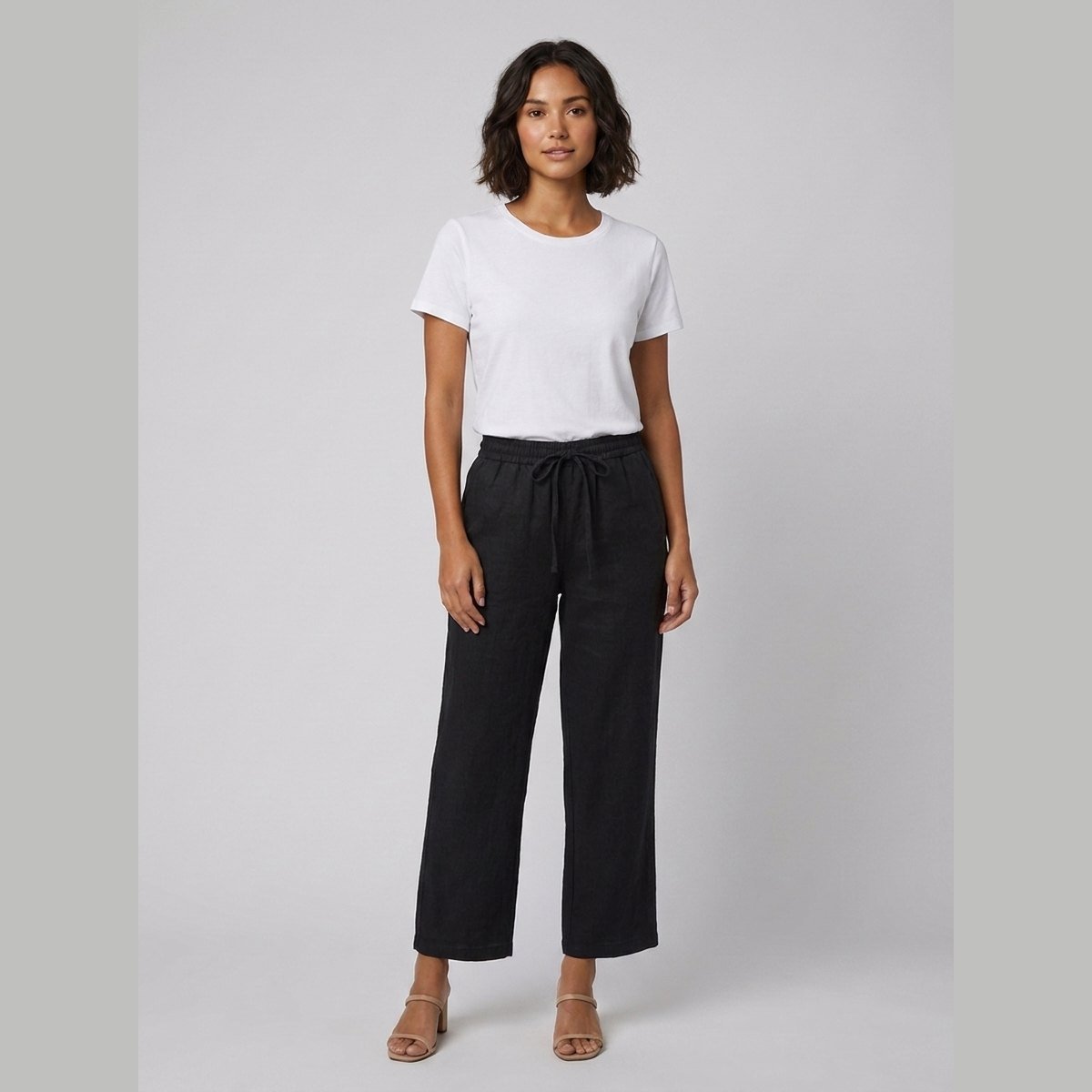 Haru Cropped Trousers | Cotton-Linen Blend, Wide Leg Cropped Pants for Women 3