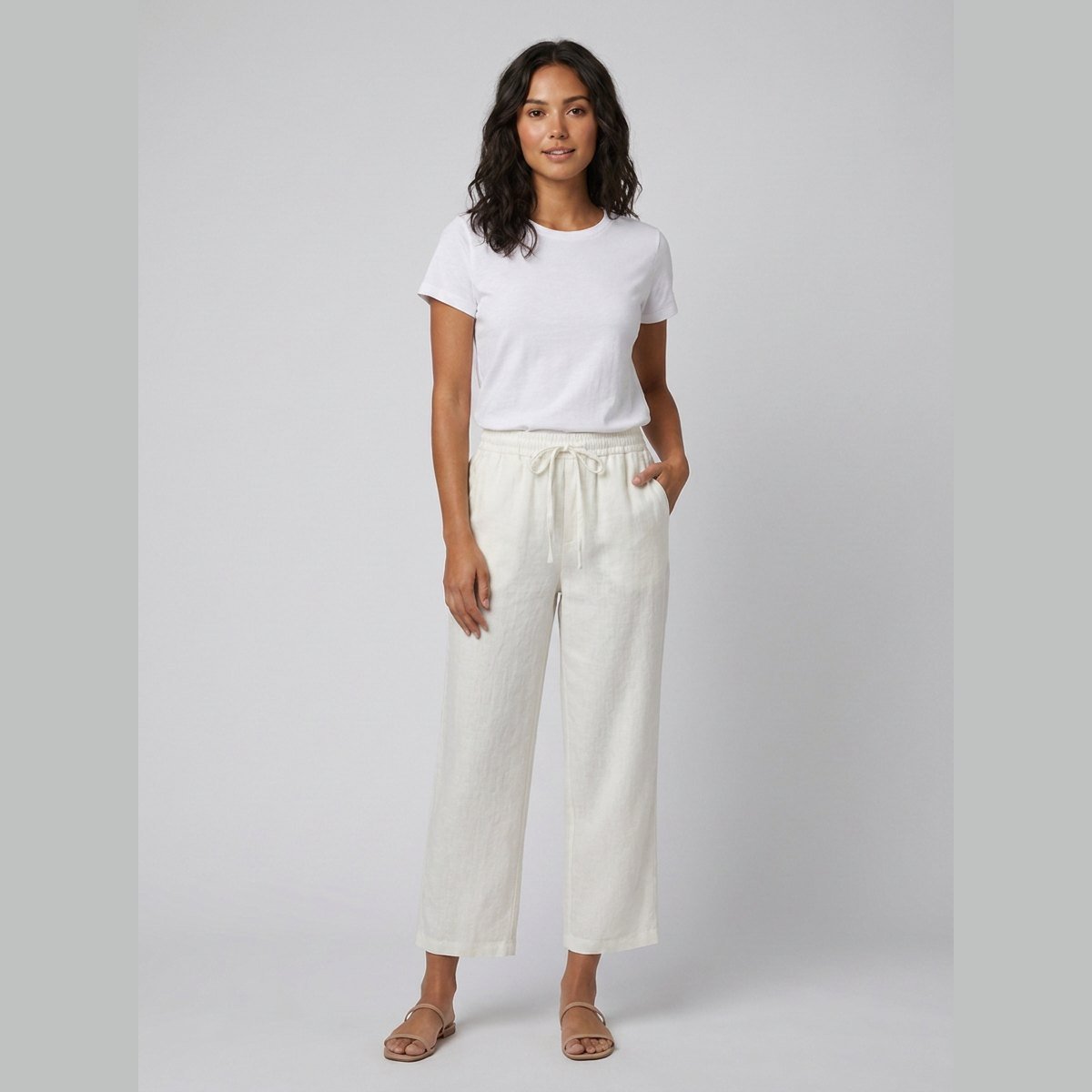 Haru Cropped Trousers | Cotton-Linen Blend, Wide Leg Cropped Pants for Women 4