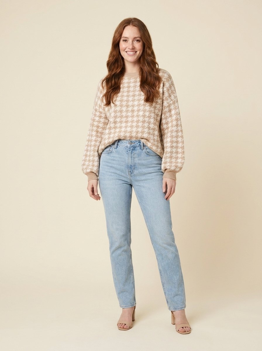Haven Houndstooth Sweater | Soft Cotton Blend, Relaxed Fit for Women 0