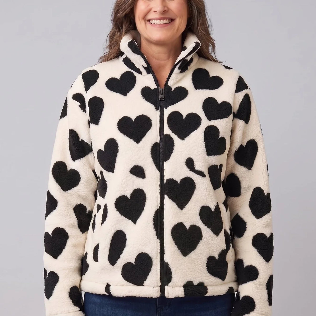 Haven Women's Jacket | Reversible Heart Pattern, Soft and Cosy 1
