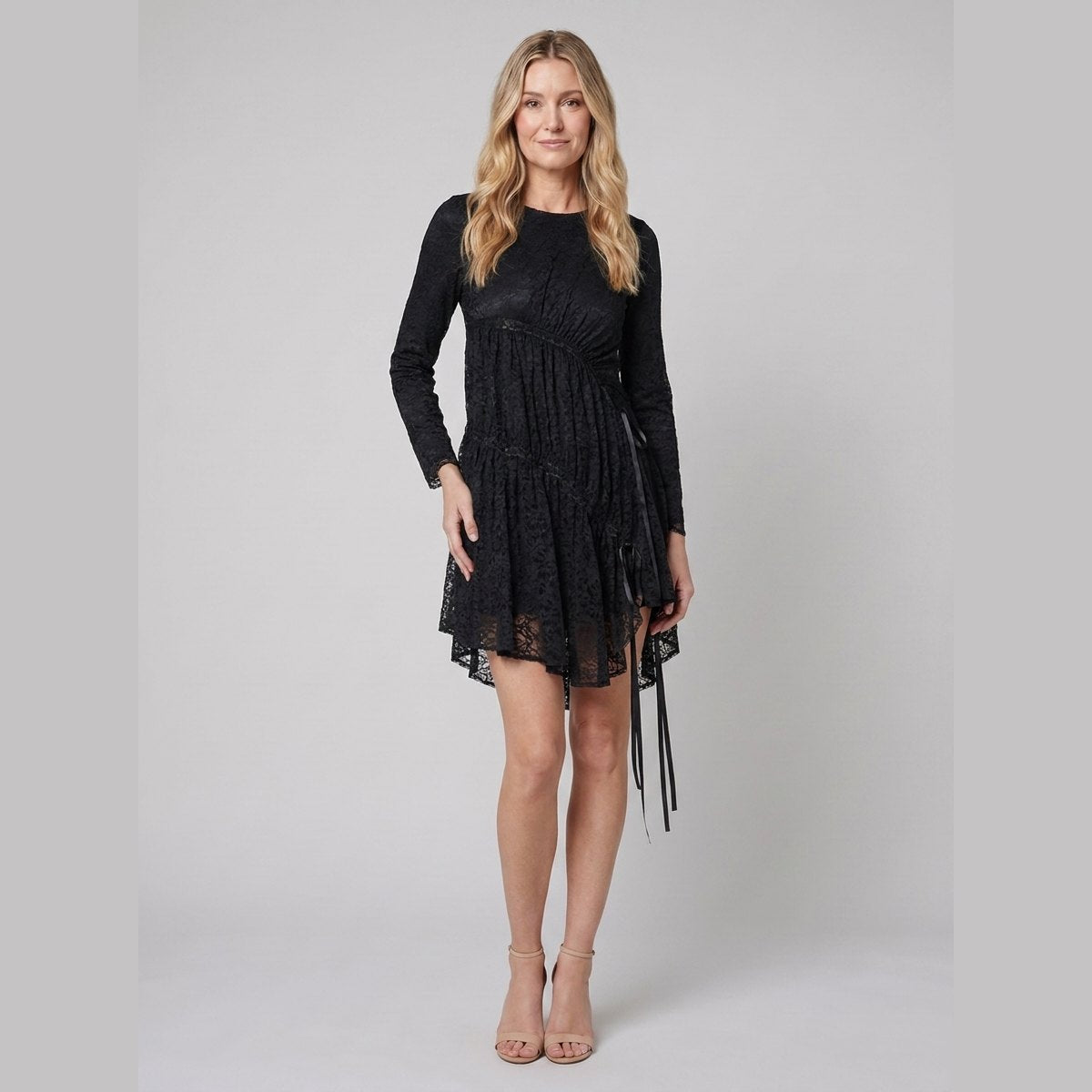 Hera Lace Dress | Ruched Tiered Midi, Sleeveless, White Cocktail Dress for Wedding Guests 1