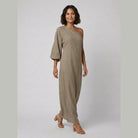 Ivory Elegance Maxi Dress | Cotton-Linen Blend, One-Shoulder 2