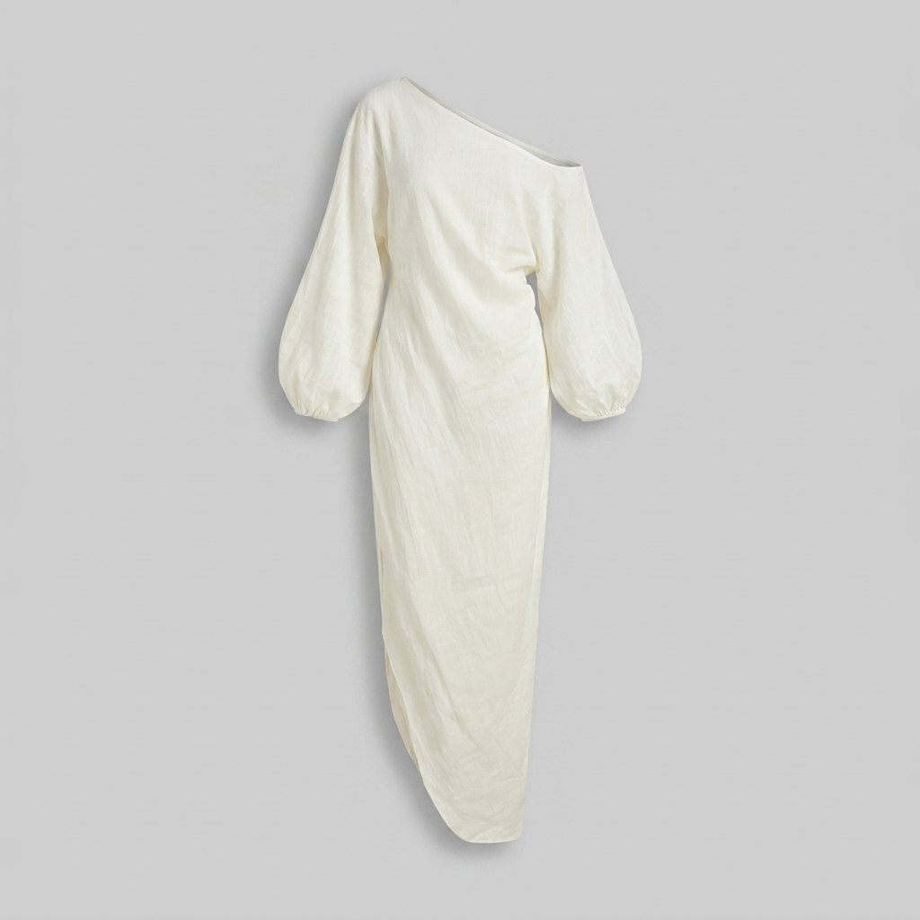 Ivory Elegance Maxi Dress | Cotton-Linen Blend, One-Shoulder 4