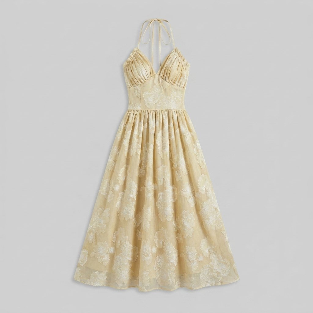 Ivy Maxi Dress | Floral Print, Halterneck A-Line Summer Dress for Wedding Guests 4