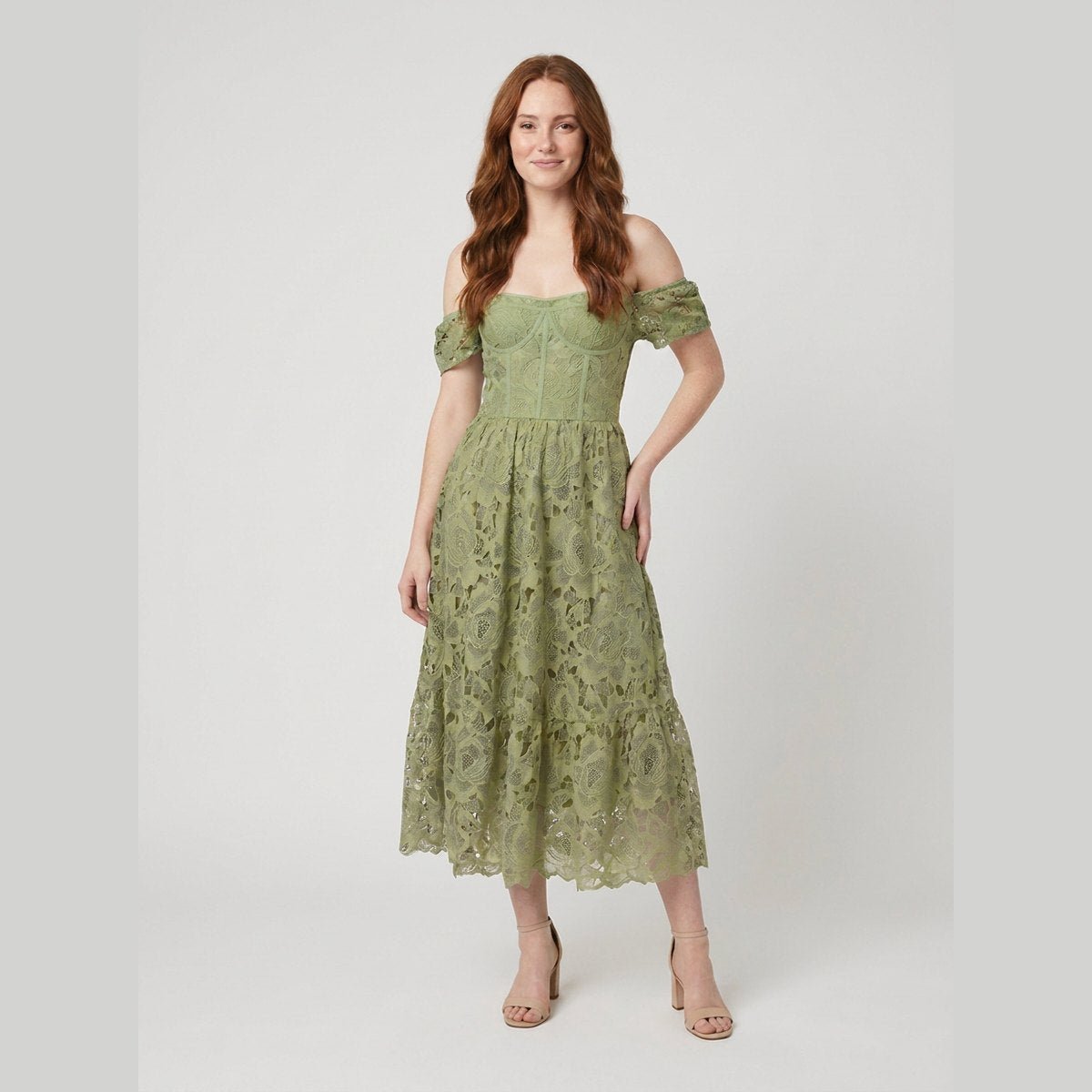 Ivy Midi Dress | Off the Shoulder Floral Embroidered Summer Dress 1