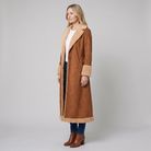Jovia Black Trench Coat Women | Faux Suede, Full-Length with Faux Fur Lining 2
