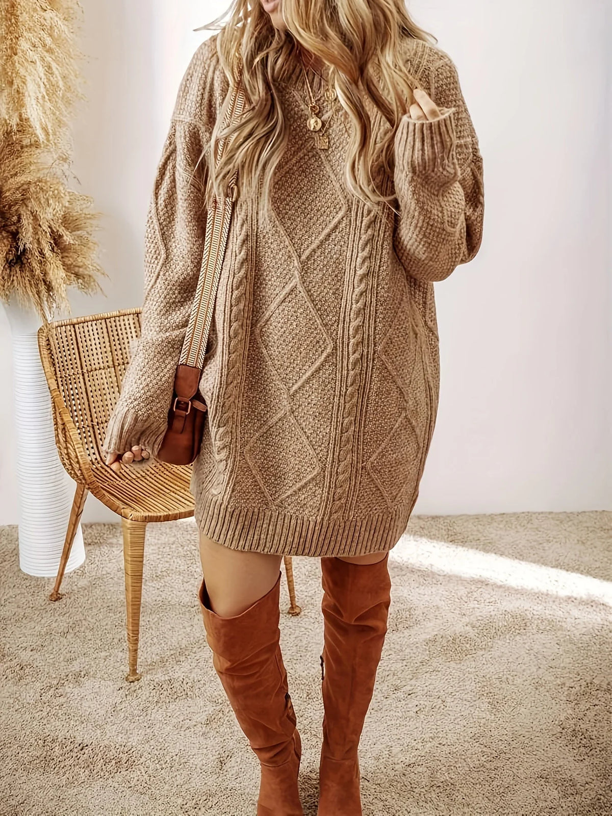 Juno Sweater Dress | Chunky Cable Knit, Mini Length for Women 6