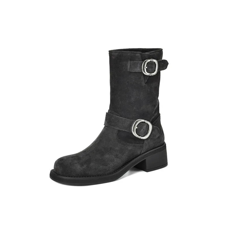 Kara Women's Mid-Calf Boots | Suede-Touch, Square Toe, Buckle Strap 8
