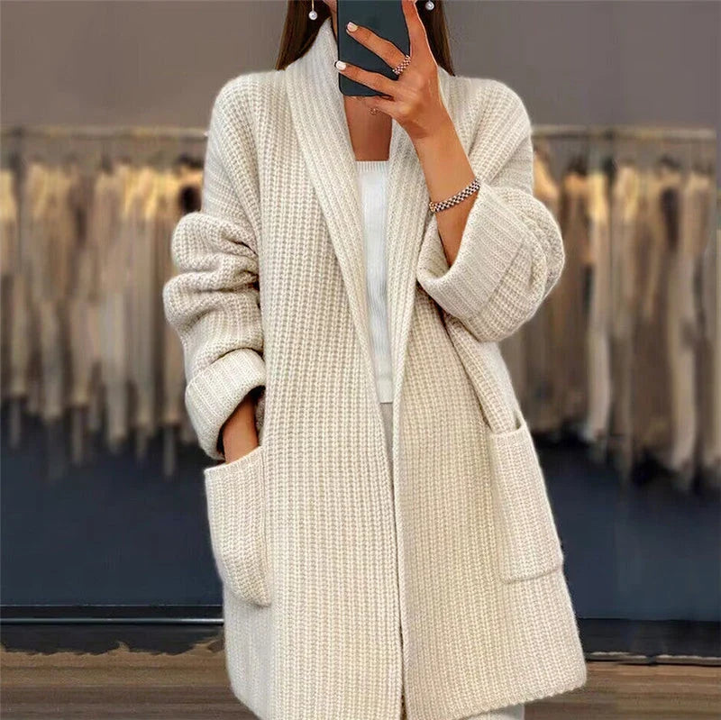 Kira Knit Cardigan | Wool-Blend, Open Front with Pockets for Women 0
