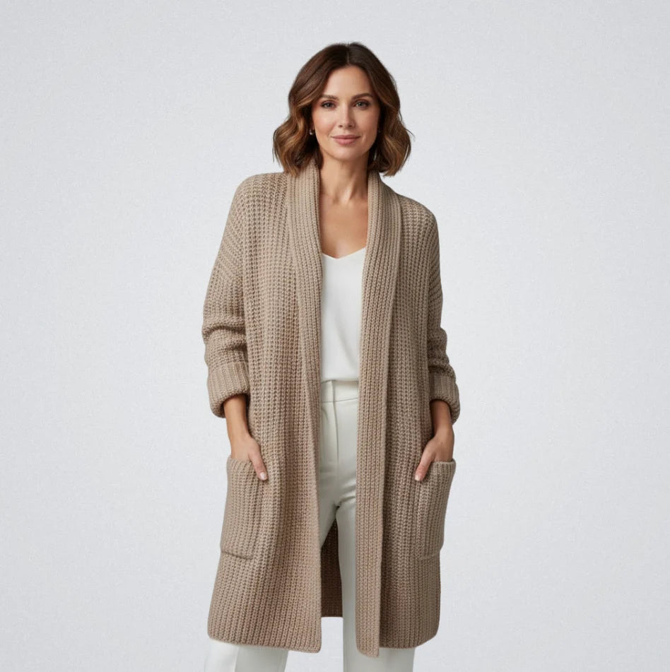 Kira Knit Cardigan | Wool-Blend, Open Front with Pockets for Women 2