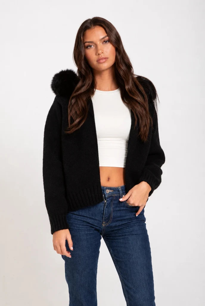 Knit Fur Hooded Coat 7