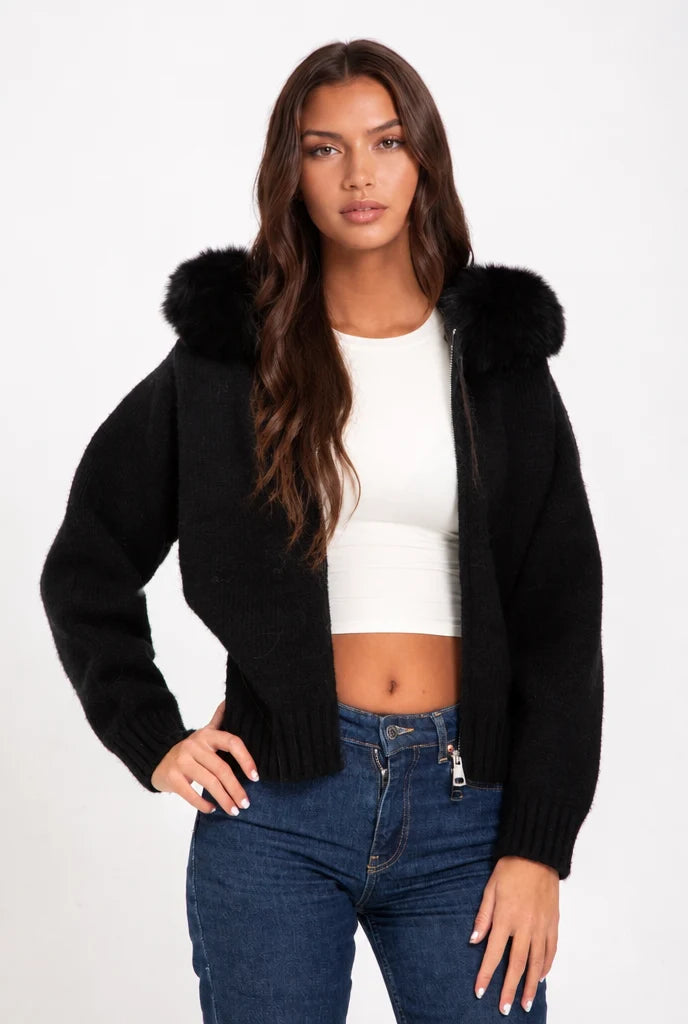 Knit Fur Hooded Coat 8