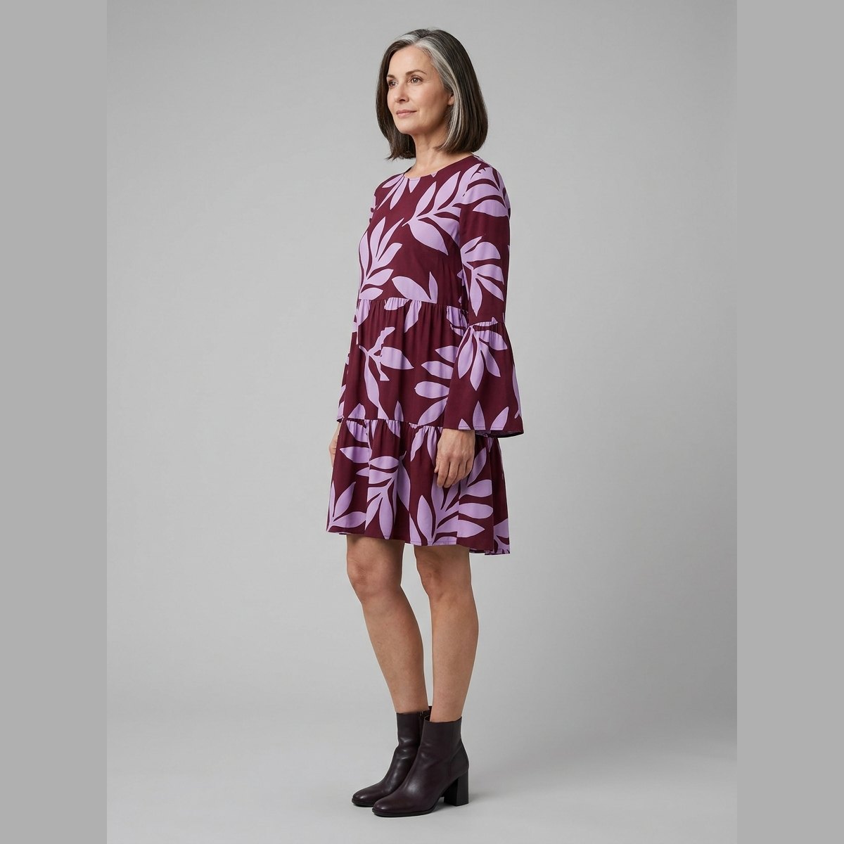 Kora Women's Dress | Bias Cut, Tiered Panels, Long Sleeves 2