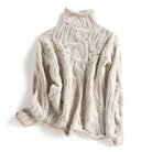Lara Turtleneck Sweater | Braided-Knit Texture, Beige or Blue 0