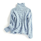 Lara Turtleneck Sweater | Braided-Knit Texture, Beige or Blue 5