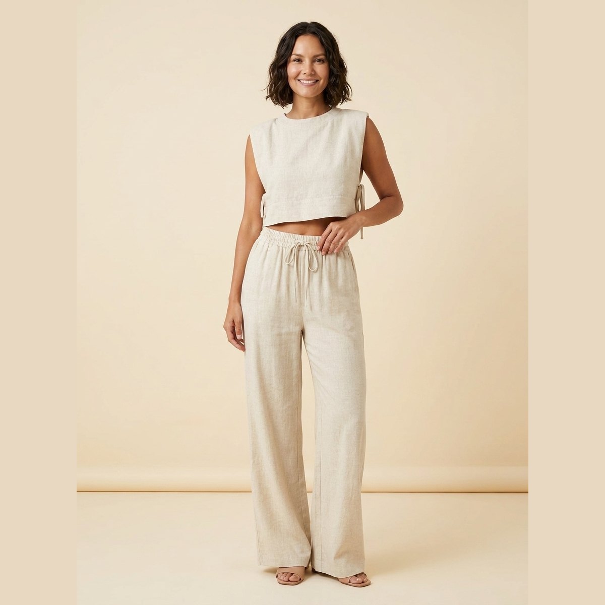 Lina Two Piece Pants Set | Lightweight Linen Blend, Wide Leg Design 0