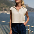 Lina White Crop Top | Pure Linen, Sleeveless Design for Women 1