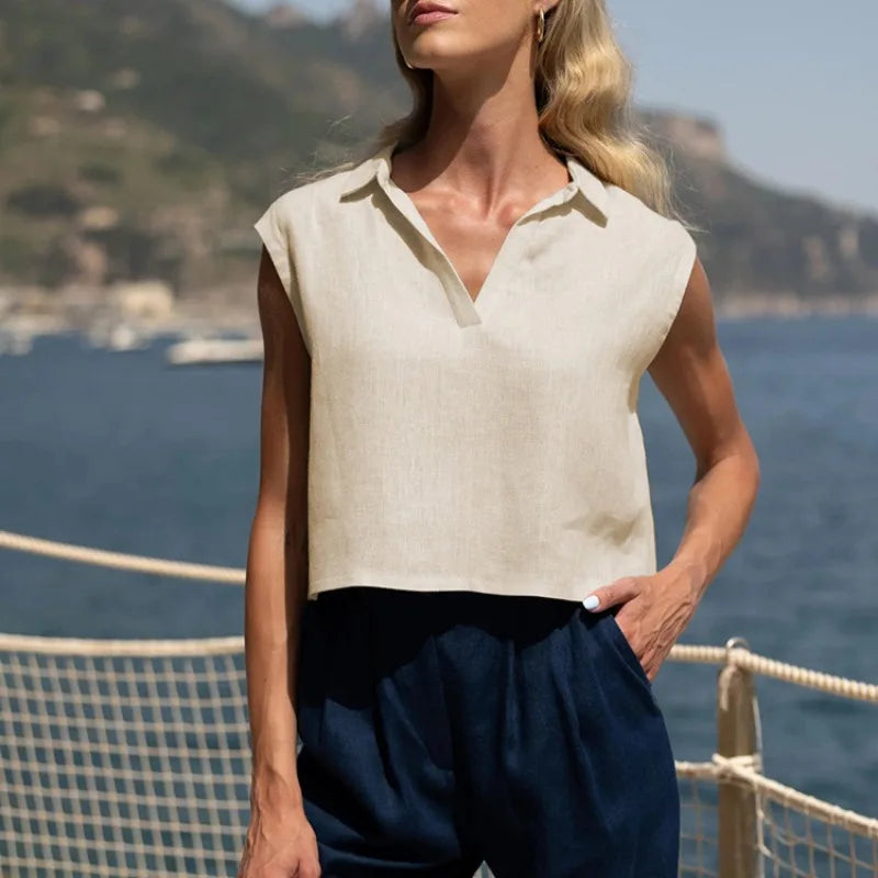 Lina White Crop Top | Pure Linen, Sleeveless Design for Women 1