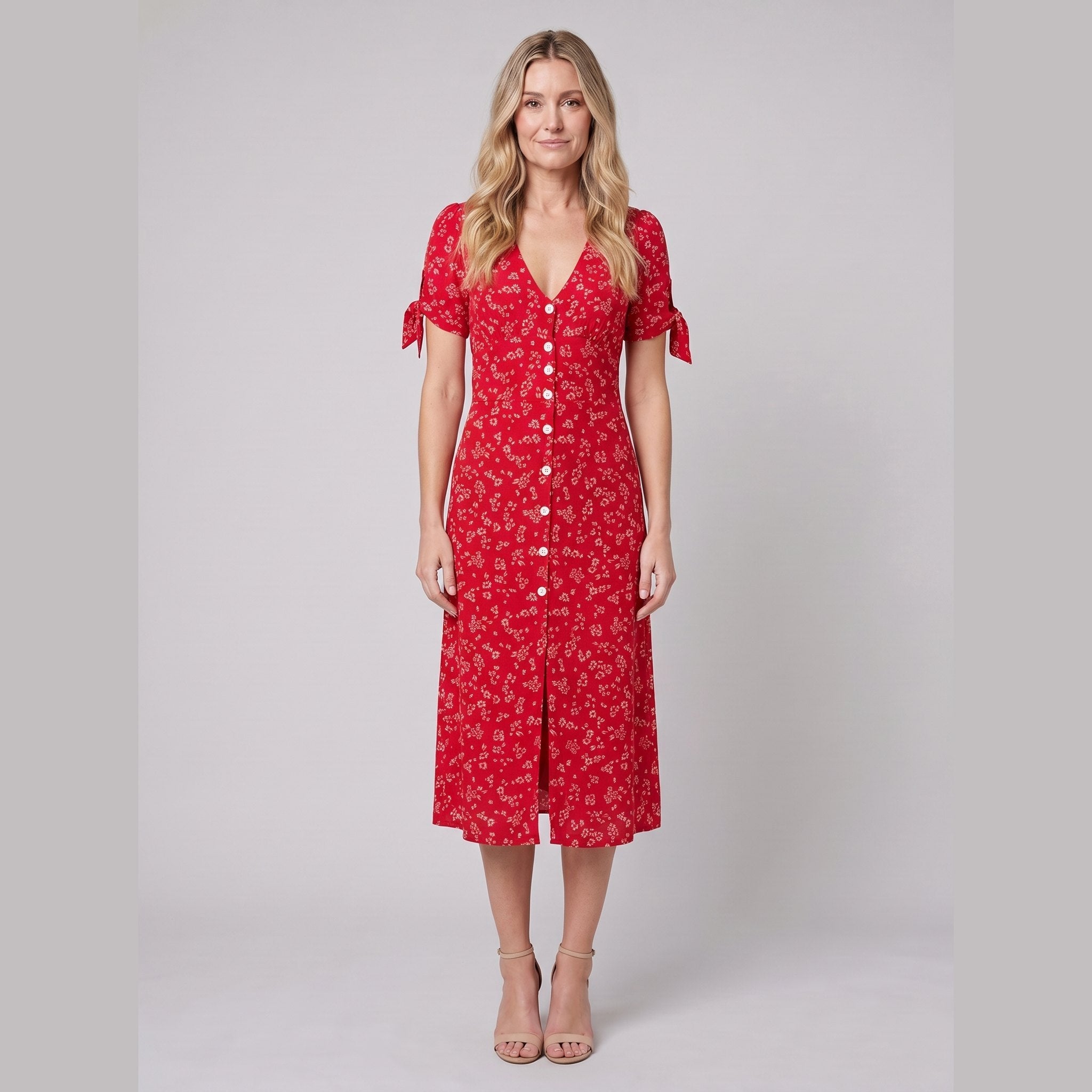 Liora Midi Dress | Floral Print, Slim Fit, V-Neck for Wedding Guests and Summer Events 0