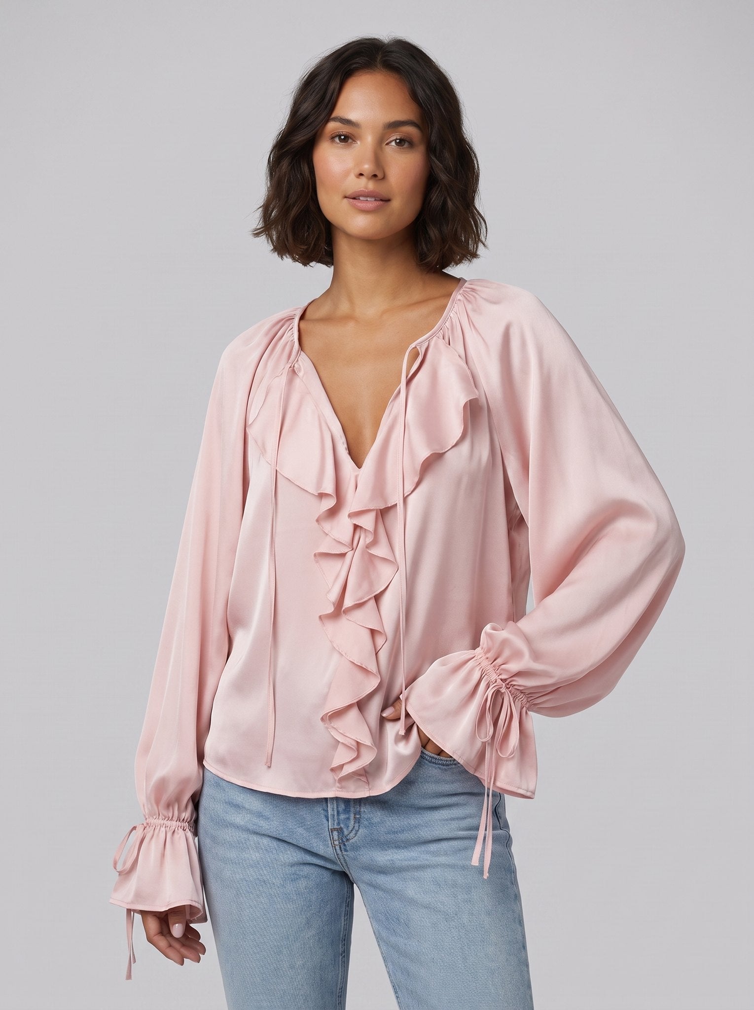Liora Silk Blouse | Ruffle Trim, Adjustable Sleeves 2
