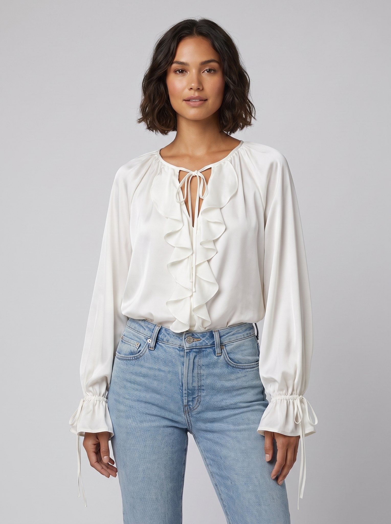 Liora Silk Blouse | Ruffle Trim, Adjustable Sleeves 3
