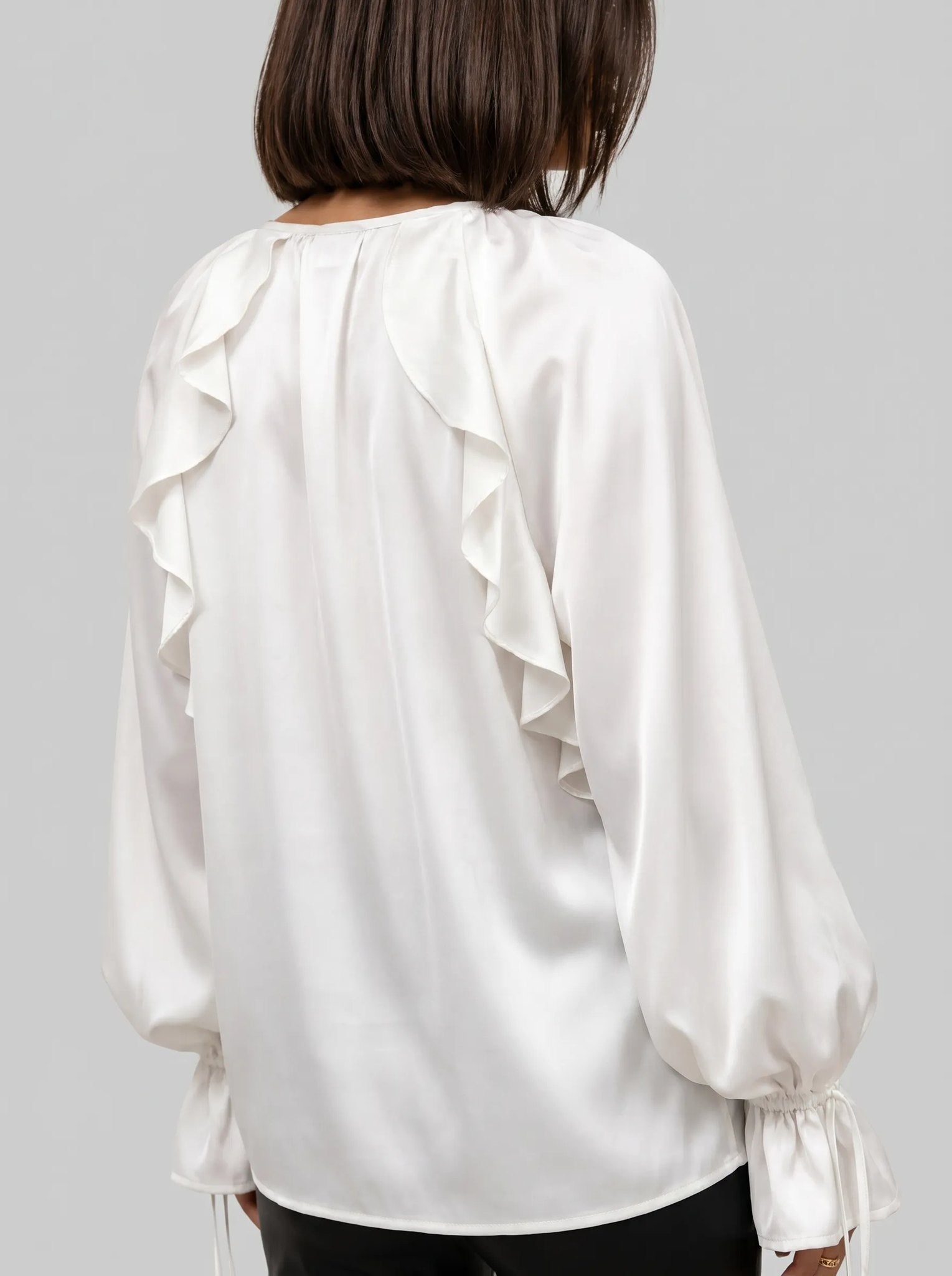 Liora Silk Blouse | Ruffle Trim, Adjustable Sleeves 4