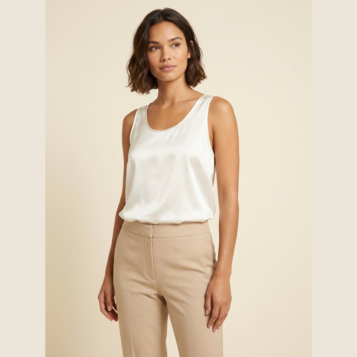 Lissia Satin Tank Top | Plunging U-Neck, Relaxed Fit 1