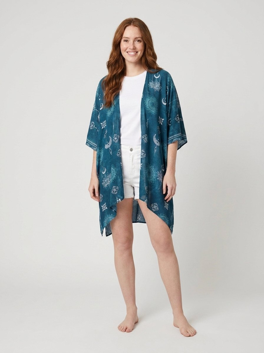Luma Beach Kimono | Cotton Rayon Blend, Celestial Print 0