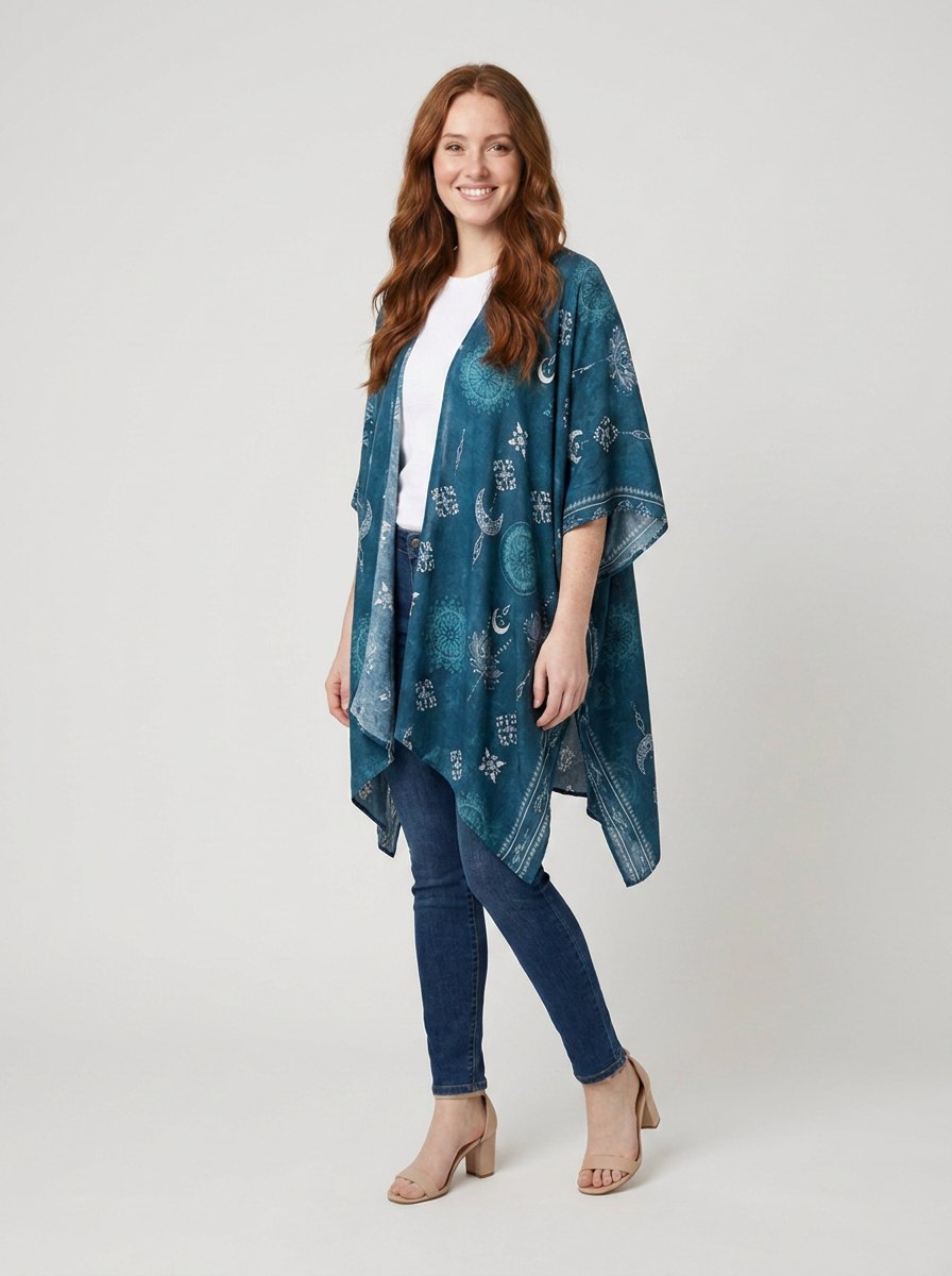 Luma Beach Kimono | Cotton Rayon Blend, Celestial Print 1
