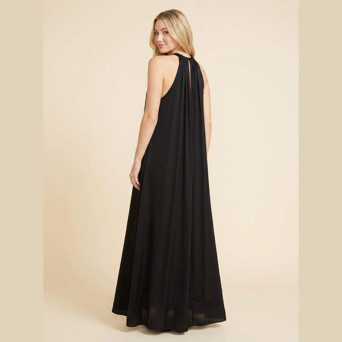 Luna Maxi Dress | Silk Effect, Halter Neck, Flounce Trim for Women 4
