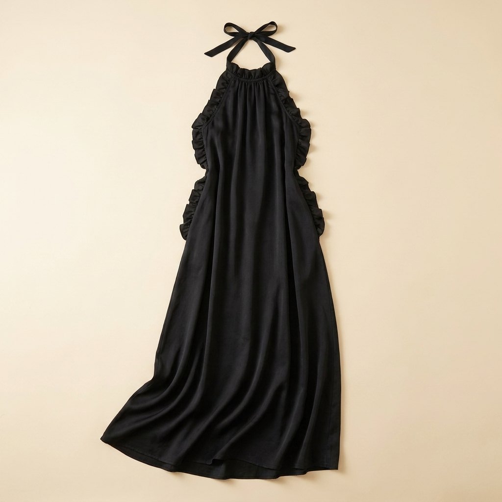 Luna Maxi Dress | Silk Effect, Halter Neck, Flounce Trim for Women 5