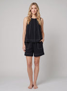 Luna Two Piece Set | Washed Canvas Crop Tank & Elastic Waistband Shorts for Women 0