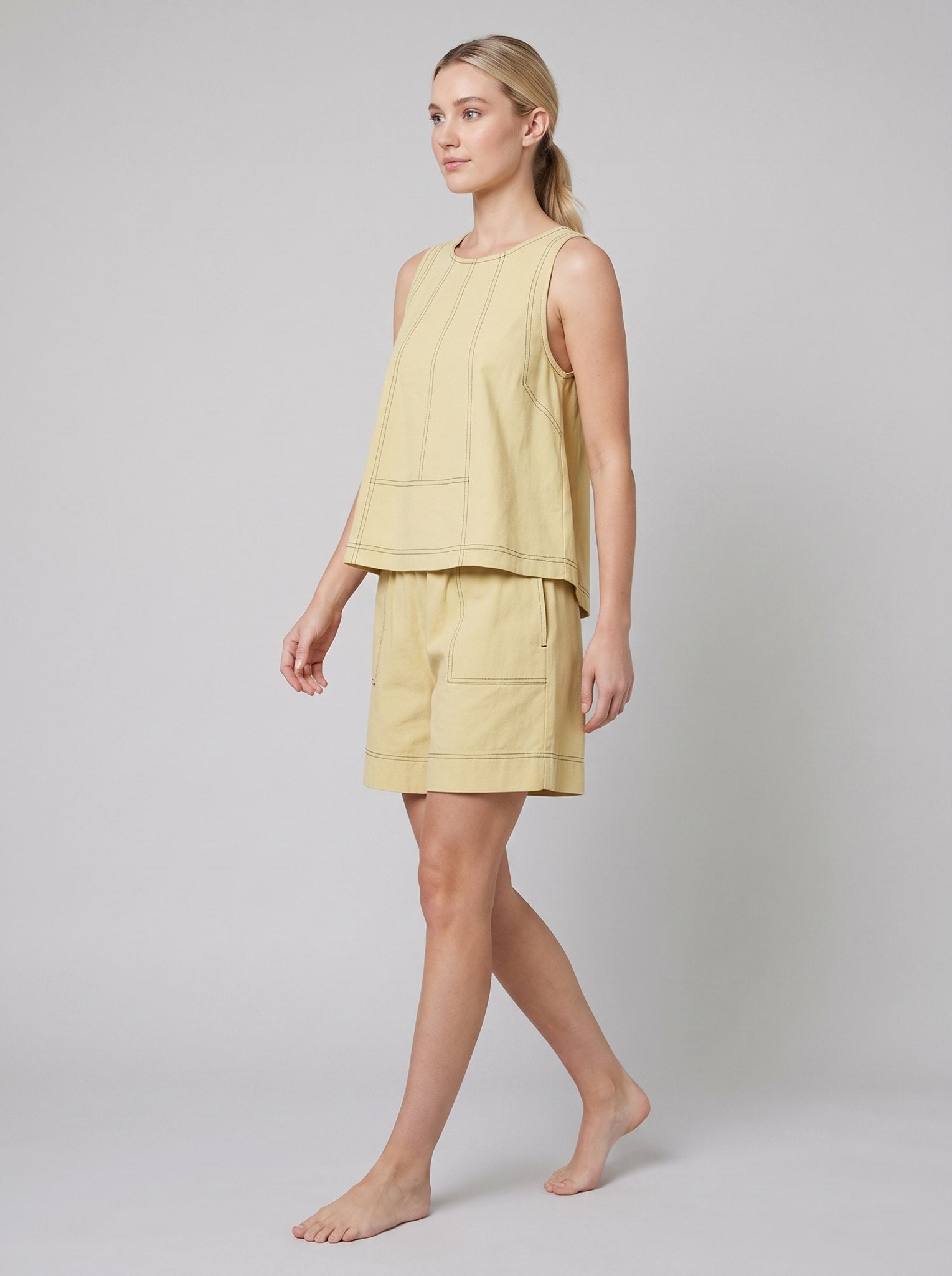 Luna Two Piece Set | Washed Canvas Crop Tank & Elastic Waistband Shorts for Women 1