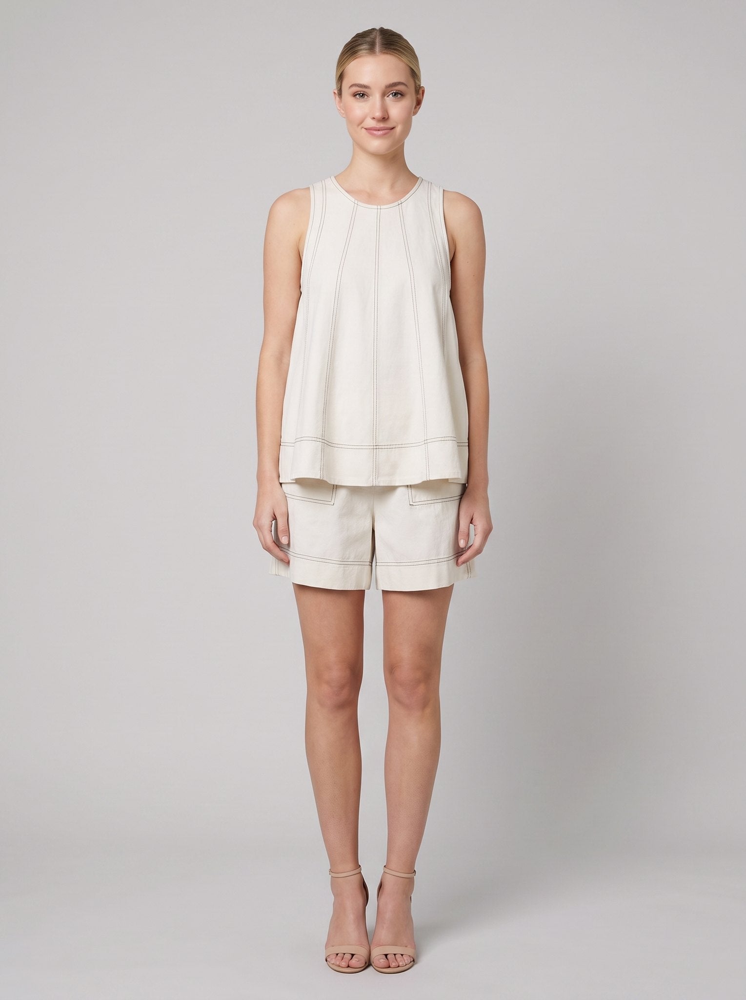 Luna Two Piece Set | Washed Canvas Crop Tank & Elastic Waistband Shorts for Women 2