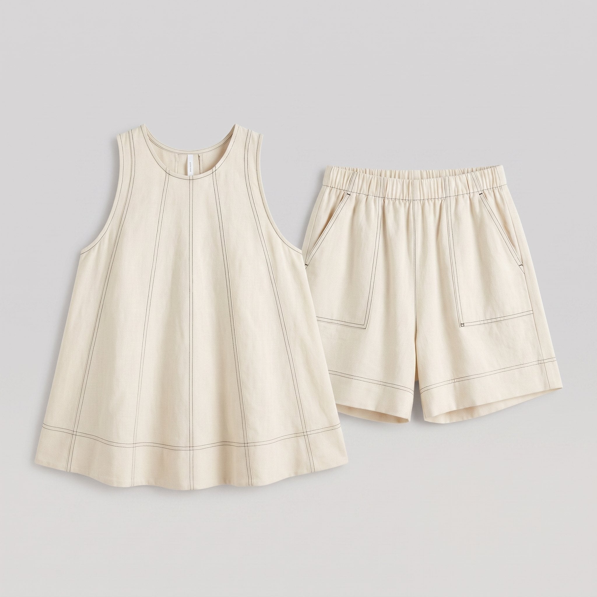 Luna Two Piece Set | Washed Canvas Crop Tank & Elastic Waistband Shorts for Women 7