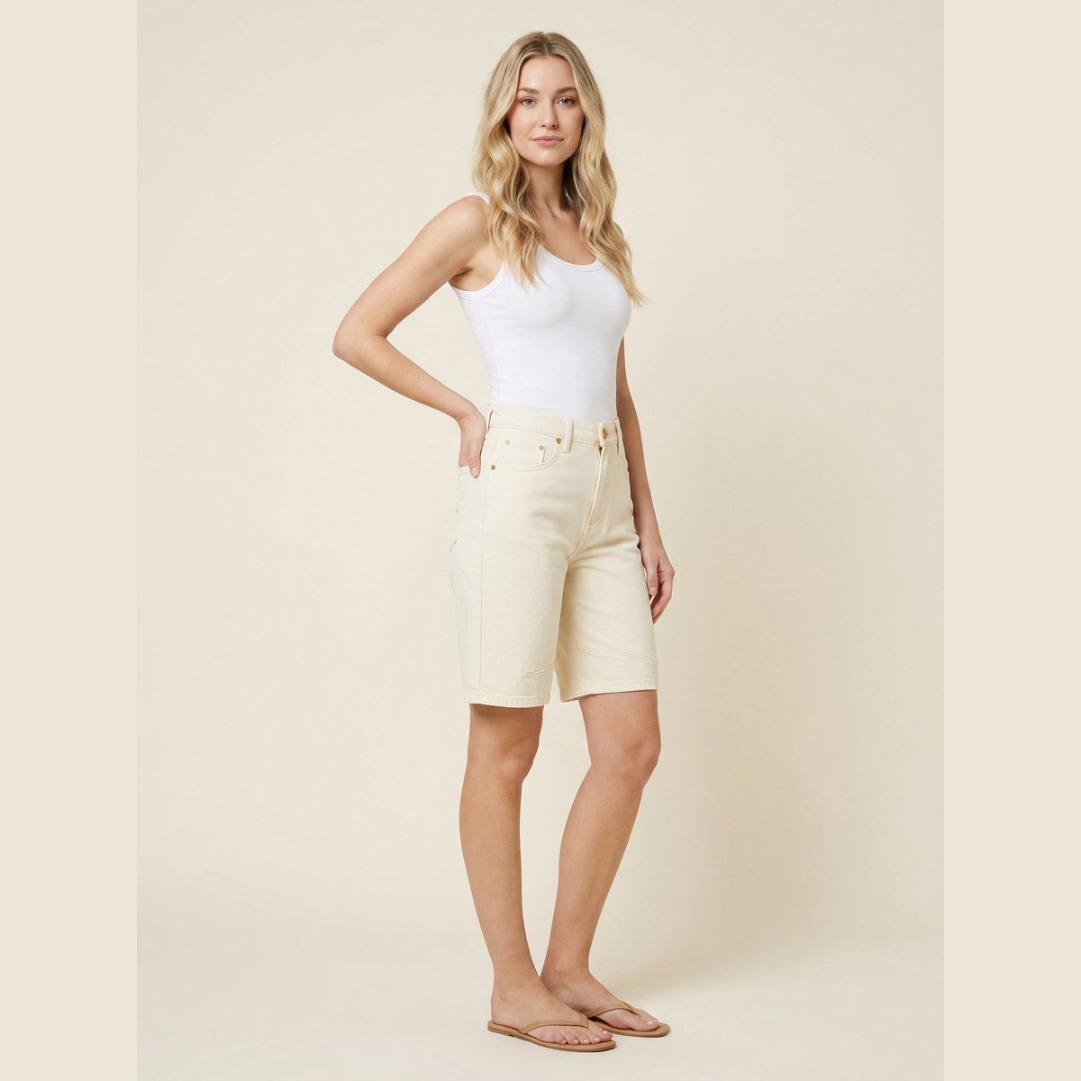 Luna Women's Denim Shorts | High-Rise, Wide Leg Fit, 99% Cotton 1