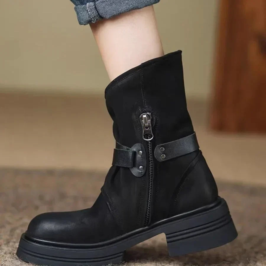 Marlow Women's Black Ankle Boots | Leather Blend, Buckle Straps, Fold-Over Shaft 0