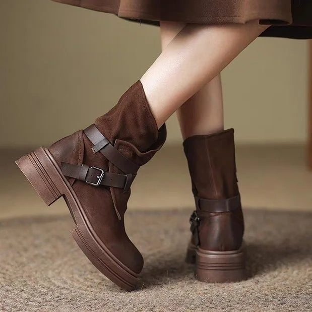 Marlow Women's Black Ankle Boots | Leather Blend, Buckle Straps, Fold-Over Shaft 6