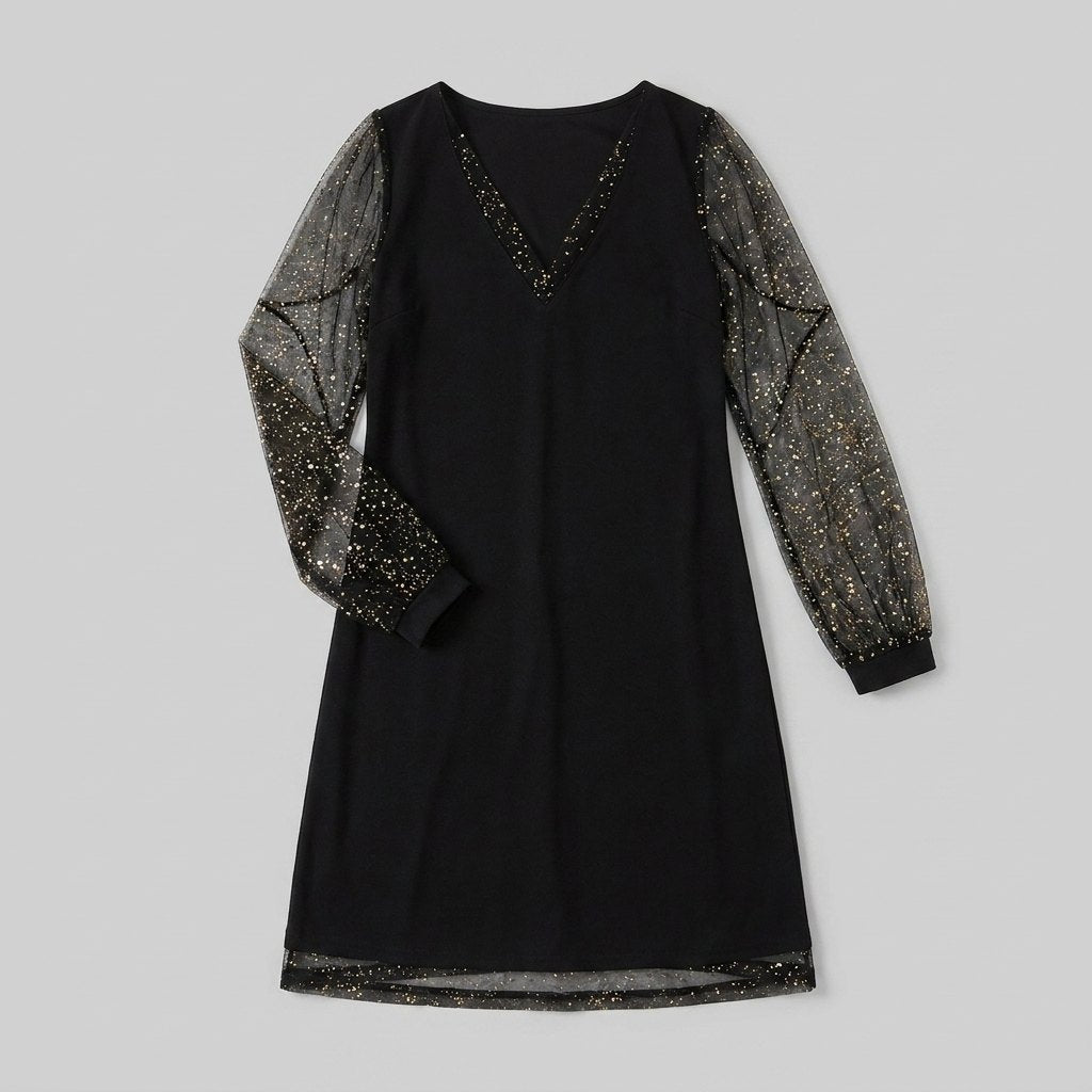 Genevieve black evening dress with sheer sleeves 3